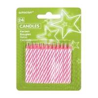 Assorted Pink Candy Stripe Amscan Candles 6 cm 24 Pack