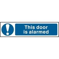 asec this door is alarmed 200mm x 50mm pvc self adhesive sign