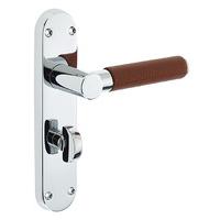 Ascot Tan Leather Chrome Bathroom Handles