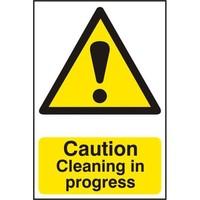 asec caution cleaning in progress 200mm x 300mm pvc self adhesive sign