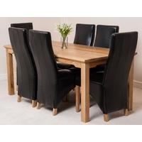 Aspen 180cm Solid Oak Dining Table & 6 Black Lola Leather Dining Chairs