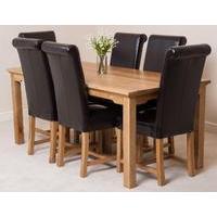 Aspen 180cm Solid Oak Dining Table & 6 Washington Brown Leather Dining Chairs