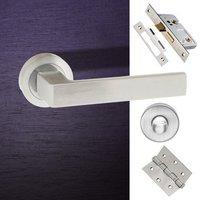 Asti Forme Designer Bathroom Lever on Contempo Round Rose - Satin Chrome Handle Pack