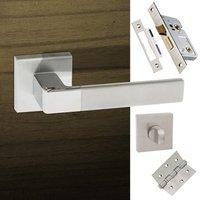 Asti Forme Designer Bathroom Lever on Minimal Square Rose - Satin Chrome - Polished Chrome Handle Pack