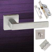 Asti Forme Designer Bathroom Lever on Minimal Square Rose - Satin Chrome Handle Pack