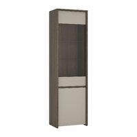 Aspen 2 Door Tall Glazed Display Cabinet with LED Lighting Riviera Oak with Warm Sand Fronts