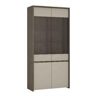 Aspen 4 Door Tall Glazed Display Cabinet with LED Lighting Riviera Oak with Warm Sand Fronts