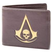Assassin\'s Creed Iv Black Flag Men\'s Leather Wallet With Golden Symbol Logo