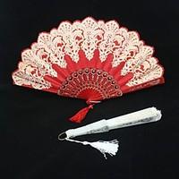 Asian Theme Gold Flower Pattern Hand Fan with Pendant (More Colors)