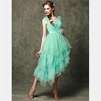 asymmetrical tulle lace up bridesmaid dress a line scoop with applique ...