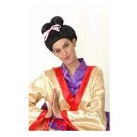 asian lady oriental wig geisha chinese japanese fancy dress size small