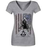 Assassin\'s Creed Iii V-neck Shirt Tattered Flag Connor Grey (female Large)