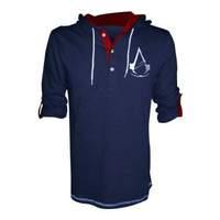 Assassins Creed Unity Classic Crest Logo L Long Sleeve Tshirt W/ Adjustable Hood