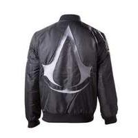 Assassin\'s Creed Men\'s Silver Crest Logo Bomber Jacket Large Black (br130100asc-l)