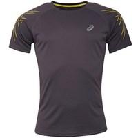 Asics Mens Striped Running Top Dark Grey/Sulphur Spring