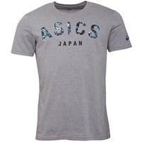 asics mens camo logo running top heather grey