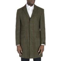 Aston & Gunn Green Windowpane Check Tailored Fit Overcoat 46R GREEN