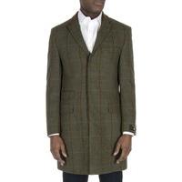 Aston & Gunn Green Windowpane Check Tailored Fit Overcoat 38R GREEN