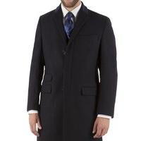 Aston & Gunn Navy Velvet Collar Tailored Fit Herringbone Overcoat 40R Navy
