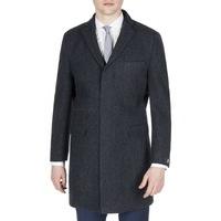 Aston & Gunn Navy Herringbone Tailored Fit Overcoat 46R Navy