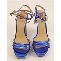 Asos, size 7 metallic blue strappy platform sandals