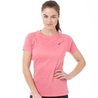 asics womens stripe performance running top camelion rose heather