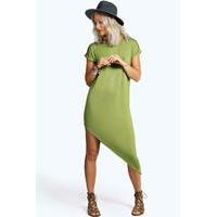 Asymmetric T-Shirt Midi Dress - olive