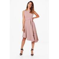 Asymetric Formail Midi Skater Dress - mink