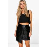 asymetric metallic leather look mini skirt black