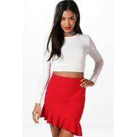 Asymetric Ruffle Hem Mini Skirt - red