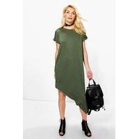 Asymmetric T-Shirt Midi Dress - khaki