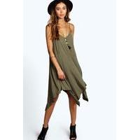 Asymmetric Nem Strappy Swing Dress - khaki