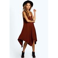 Asymmetric Nem Strappy Swing Dress - brown