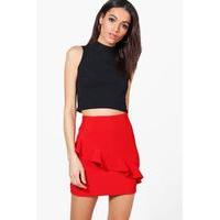 Asymetric Ruffle Detail Mini Skirt - red