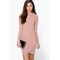 Asymmetric Hem Rib Bodycon Dress - sand