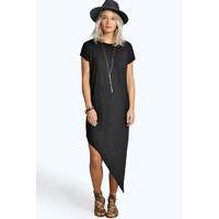 Asymmetric T-Shirt Midi Dress - black