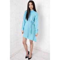 Asymmetric Long-Sleeved Blue Shirt Dress