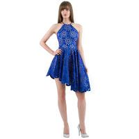 Asymmetric Lazer Cut Dress - Royalblue