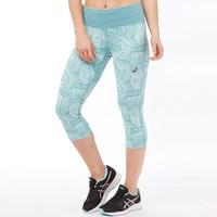 asics womens fuzex deep waisted graphic running capri leggings brush s ...