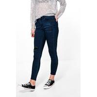 Ashley Mid Rise Skinny Ripped Knee Jeans - indigo