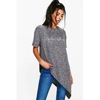 asymmetric hem slogan tee charcoal