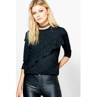 Asymmetric Ruffle Rib Knit Jumper - black