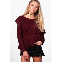 Asymmetric Ruffle Jumper - wine