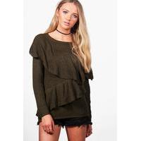 Asymmetric Ruffle Jumper - khaki