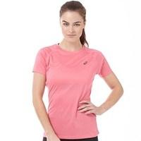 asics womens stripe performance running top camelion rose heather