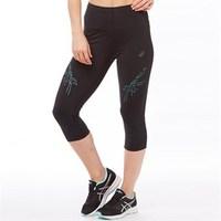 Asics Womens Stripe Performance Running Capri Leggings Performance Black/Kingfisher