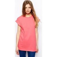 Asos Womens Boyfriend T-Shirt With Roll Sleeve women\'s T shirt in orange