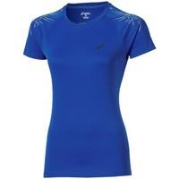 asics stripe top ss womens t shirt in blue