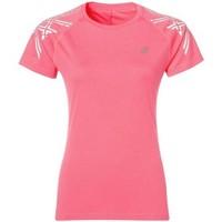 asics stripe ss top womens t shirt in pink