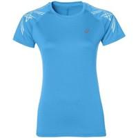 asics stripe ss top womens t shirt in blue